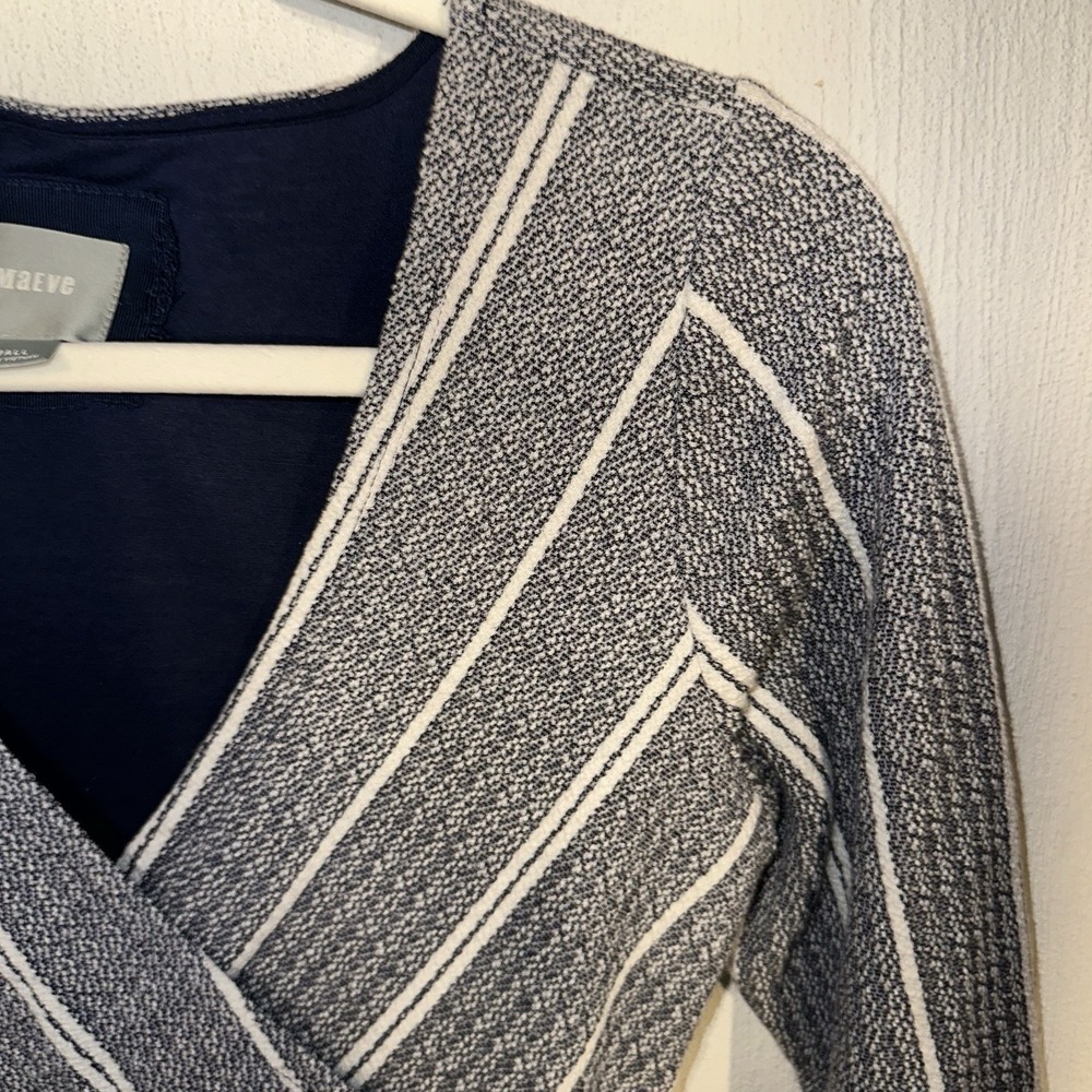Maeve‎ Anthropologie Sheath Dress Asymmetrical Pattern Striped Blue/Cream Sz S - Picture 3 of 5